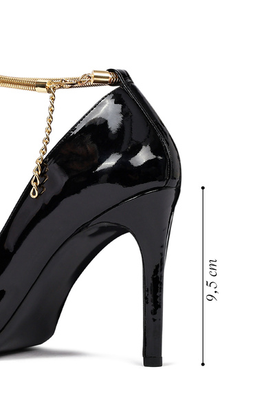 Derimod Women's Black Ankle Buckle Thin Heeled Patent Leather Stiletto 25Afd162316