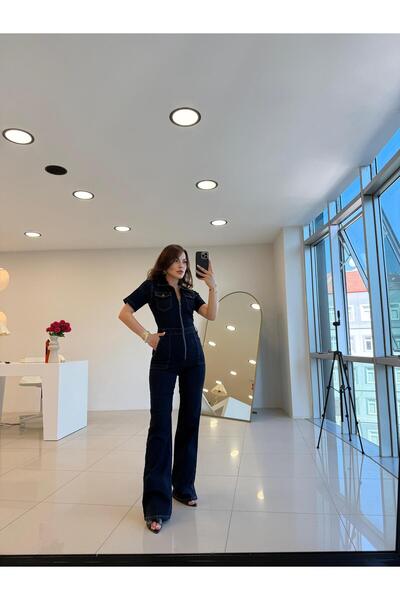 Şulenin Butiği FERMUAR DETAYLI DENİM TULUM