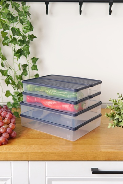 EVLE Deep Freezer Storage Container Set of 6 (2 X 3 Lt + 4 X 1 Lt), Blue