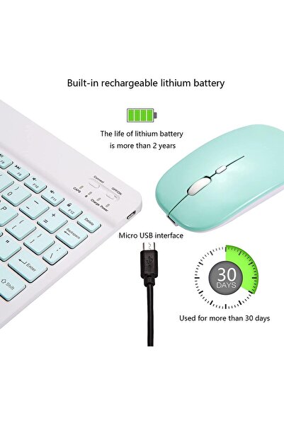 Generic مجموعة لوحة مفاتيح وماوس بلوتوث جديدة باللغتين العربية والإنجليزية، ماوس لاسلكي محمول صغير الحجم ونحيف للغاية