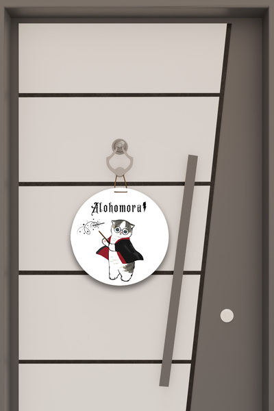 Dormot Imprimare digitală albă, standard, tematică Cat Alohomora, ornament pentru ușă, ornament de perete