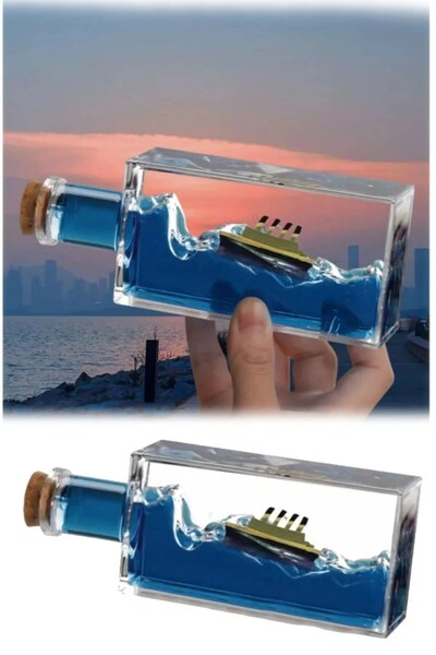 Deco Elit Dekoratif Şişe İçinde Batmayan Gemi Titanic ve Buzdağı Maketi - Sev...