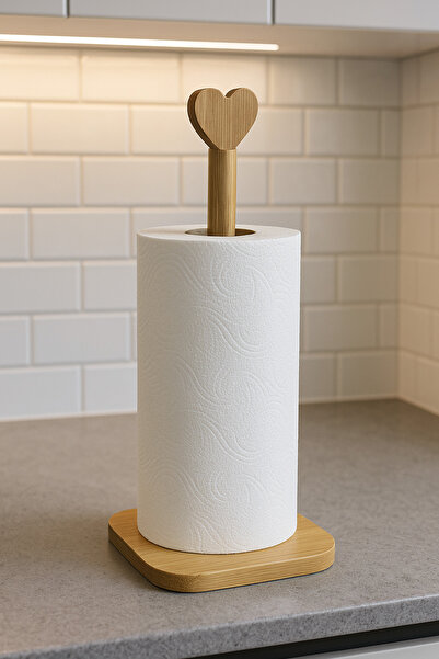 CMT Ibico Square Based Wooden Bamboo Paper Towel Holder with Heart Shape Headboard