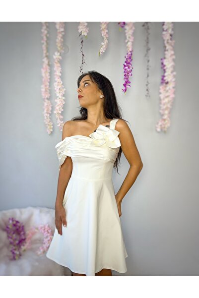 MEDUSA Meliora After Koleksiyonu Kısa Saten Beyaz Abiye – Nişan, Davet & Nikah