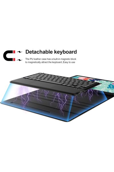 Generic حافظة جديدة متوافقة مع لوحة مفاتيح Galaxy Tab S7 FE مقاس 12.4 بوصة 2021، لوحة مفاتيح لاسلكية قابلة للفصل + Fo