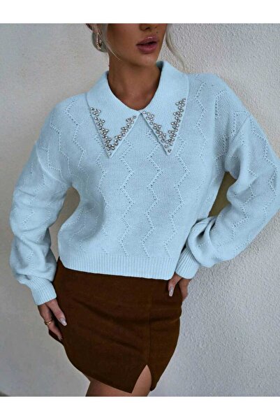 SAYZEN Stone Embroidered Shirt Collar Knitwear Sweater