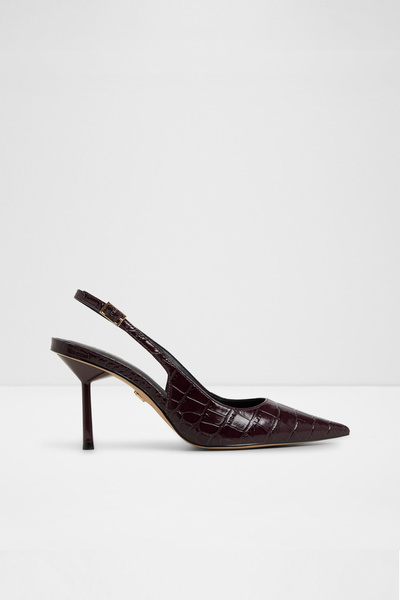 Aldo Women's Burgundy Thin Heeled Buckle Open Back Shoes