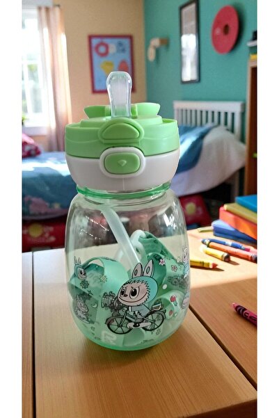 FAMEMUS ACCESSORY Labubu Drawstring Chubby Model Quality Flask Water Bottle with Straw