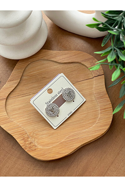 JELLY Women's Steel Round Model Zircon Stone Detailed Design Modern Earrings