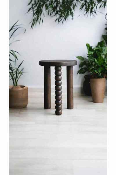 Simillo Home&Living Ahşap Masif Tekli Yan Sehpa – Ceviz Renk Şık Mantar Sehpa...