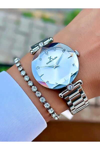 Daniel Klein Yeni Sezon Kadın Gümüş Taş Detaylı Zarif ve Işıltılı Kol Saati