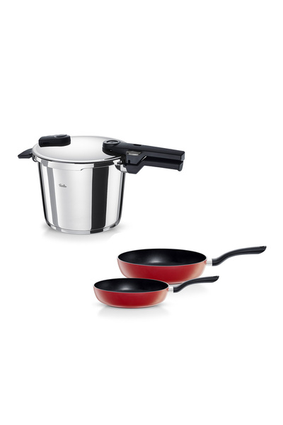 Fissler Vitaquick Glossy 6 Litre Düdüklü Tencere + Kırmızı Cenit Tava Set