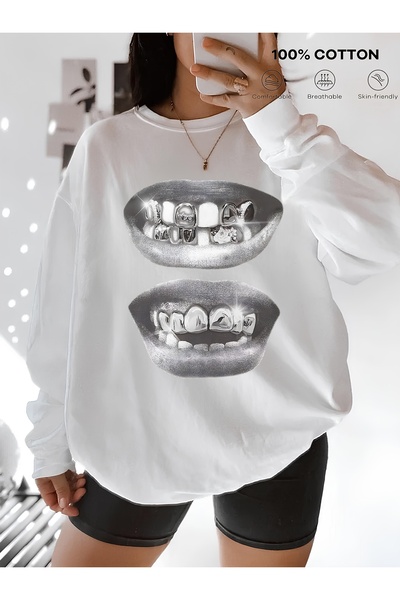 Jose Clothing سويت شيرت مطبوع بأكمام طويلة وقصة كبيرة الحجم