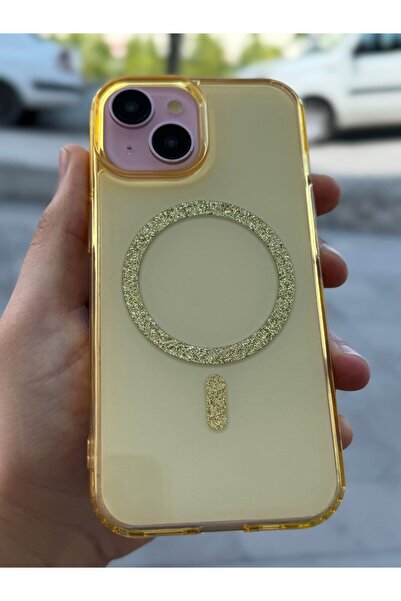 Sphone iPhone 13/14 Kılıf Simli Magsafe Manyetik Halkası Şeffaf Renkli Color Köşe Airbag Korumalı