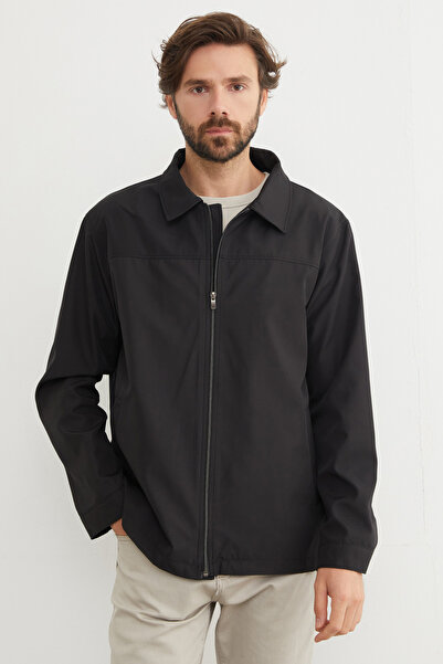 Fulla Moda Fermuarlı Polo Yaka Scuba Kumaş Yağmurluk