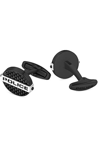 Police Cut Gun With Black Carbon Fibre And Stainless Steel Logo Gents Cufflinks
