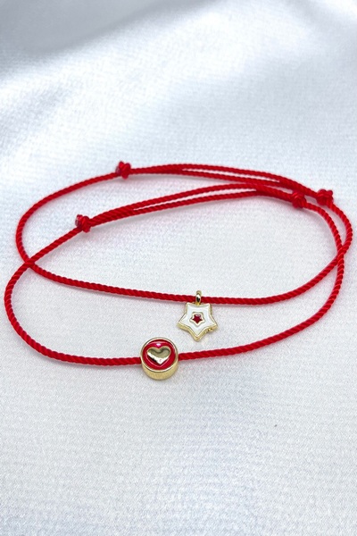 Concept HuBuTU 2’li Minimal Kalp Objeli Kırmızı İnce Burgulu İp Şans ve Nazar...