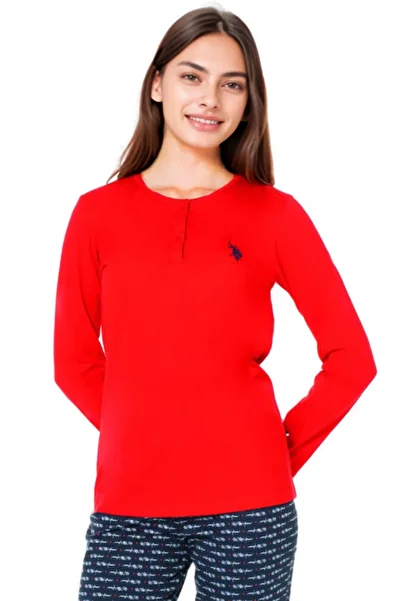 U.S. Polo Assn. Women's Plus Size Relaxed Fit Cotton Tracksuit Set - Red