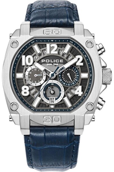 Police ساعة كرونوغراف رجالية بحزام من الجلد الأصلي