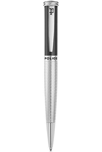 Police Gridget Pen Stainless Steel Clip Textured Lower Body Iconic P Logo Grey Finish