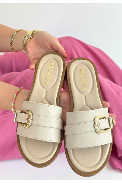 pabucmarketi Beige Women's Low Heel Slippers