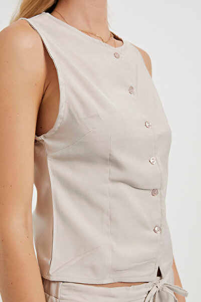 Arma Life Women's Buttoned Sleeveless Basic Summer Stone Short Vest