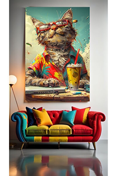 özkacar PISICA CARE MEDITĂȚĂ NE-REALĂ II Tablou pe pânză pentru decorarea cas...