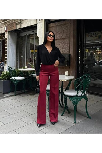 MODAL KUMAŞ BORDO BİYELİ PANTOLON