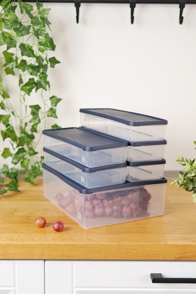 EVLE Deep Freezer Storage Container Set of 6 (5 Lt + 5 X 1 Lt), Blue