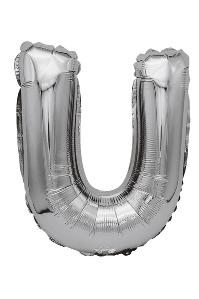 SDX Market Silver metallic foil balloon, Mirific Party, Letter U, 80 cm, Silver
