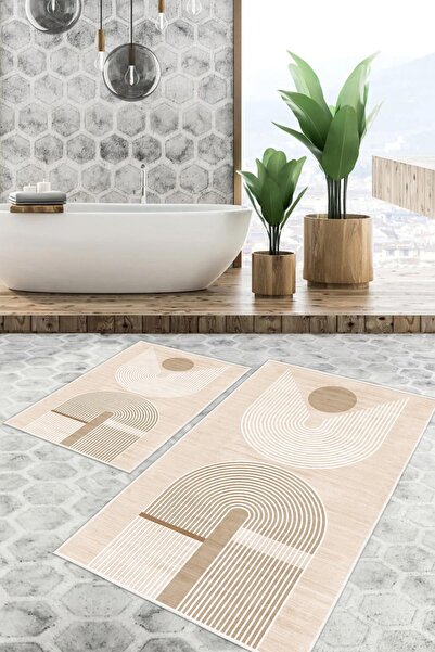 Pelura Digital Printing Modern Non-Slip Base Set of 2 Bath Mat Toilet Set (50X60Cm-60X100Cm)