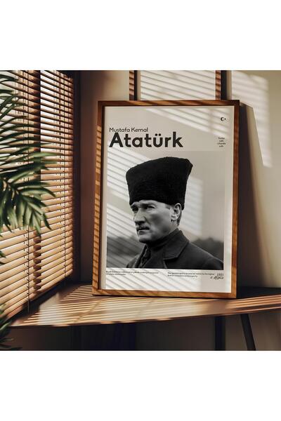 Dekorsiahome Tek Parça Ahşap Çerçeveli Atatürk Tablosu TK1587