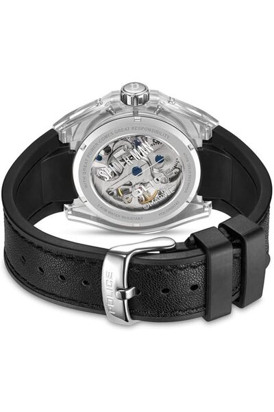 Police Spider-Sense Men's 44mm Watch with Transparent Dial & Black Silicone