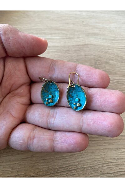 dela otantik Handmade Turquoise and Bronze Color Oval Dangle Women's Earrings - Authentic Bohemian Bijouterie Jewelry