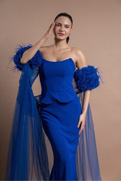 Lovely Dress Straplez Tül Detaylı Abiye Elbise – Şık Ve Zarif Gece Elbisesi