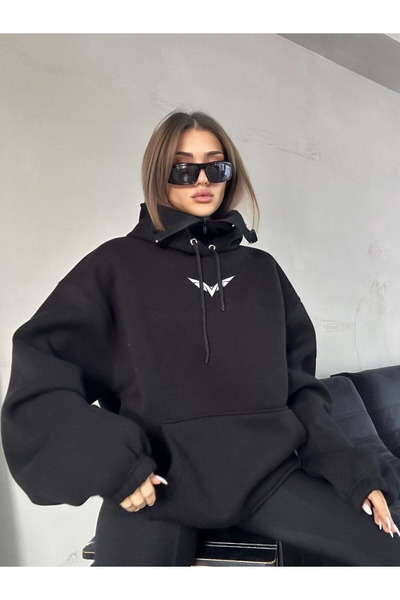 Soothing Space Baskılı Maskeli Dikay Kapüşonlu Sweatshirt Hoodie