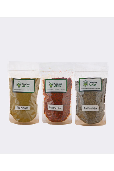 ONLİNE AKTAR İpek Pul Biber 150g + Karabiber Toz 150g + Kimyon Toz 150g