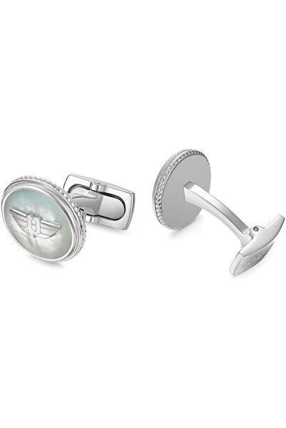Police Treasure White Mother-of-Pearl Stainless Steel Gents Cufflinks - 18mm