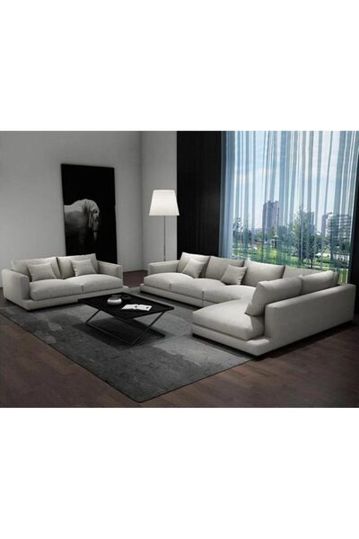 HoMeY furniture Homey Furniture Living Room Sofa Set, 320 x 200 cm + 190 cm, Beige (Left Corner)