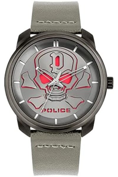 Police ساعة بليدر أنالوج بمينا رمادي وجلد للرجال - PL 15714JSU-61