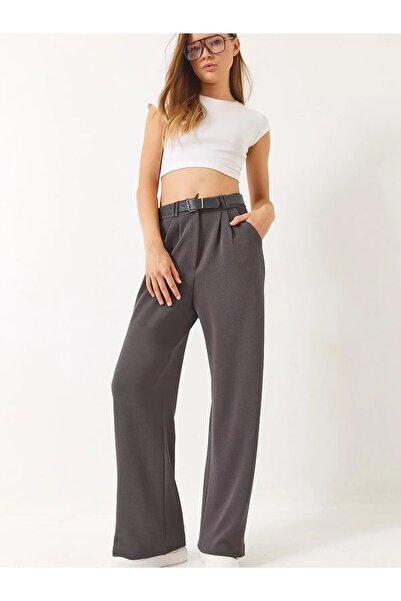 Patreon Kadın Pileli Cep Detaylı Kemerli Palazzo Latina Pantolon