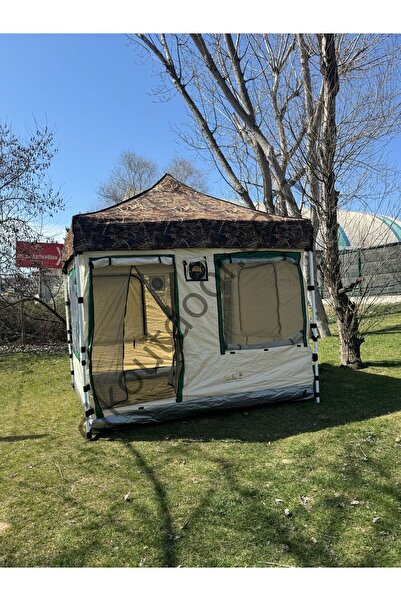 CLK Ticaret CLK 3x3 Metre 30 mm Profil 2 Kapı 4 Sineklikli Portatif Katlanır Portatif Gazebo Kamp Çadır Krem