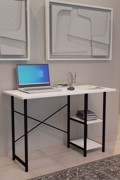 FurnatureDesign 2 Raflı Metal Çalışma Masası 50x110 Ofis Bilgisayar Masası