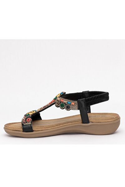 Guja 25Y150 Black Women's Ethnic Colorful Orthopedic Comfort Stylish Thin Single Strap Casual Summer Sandals Shoes