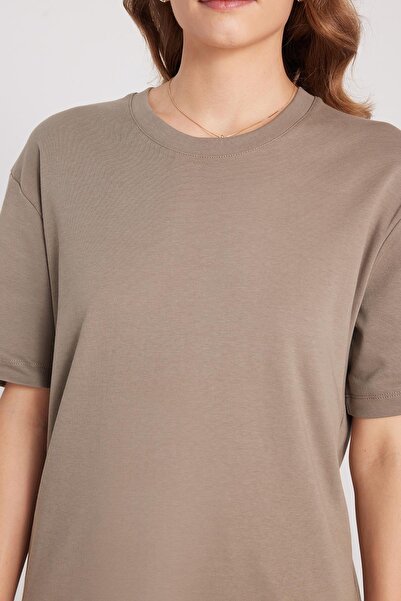 Tudors Women's Relax Fit Comfortable Cut 100% Cotton Soft Textured Lightweight Thick Basic Crew Neck Stone T-Shirt