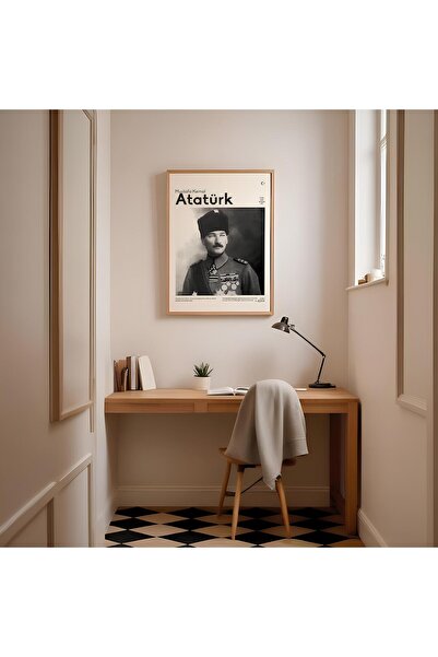 Dekorsiahome One Piece Wooden Framed Ataturk Painting Tk1588