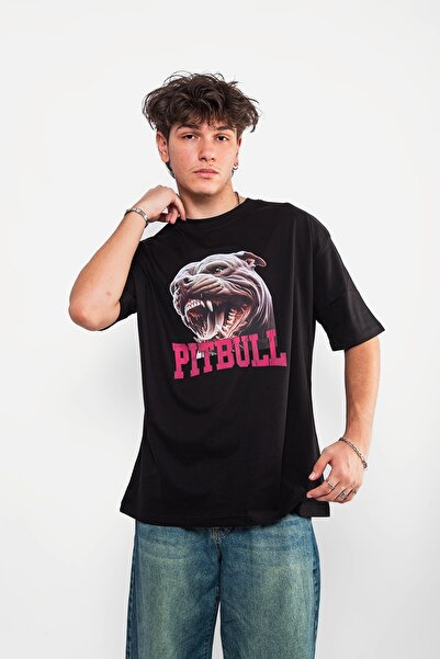 Sekizbiraltı Pitbull Printed Oversize Unisex Black Tshirt