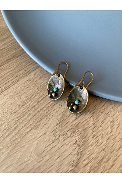 dela otantik Handmade Turquoise and Bronze Color Oval Dangle Women's Earrings - Authentic Bohemian Bijouterie Jewelry