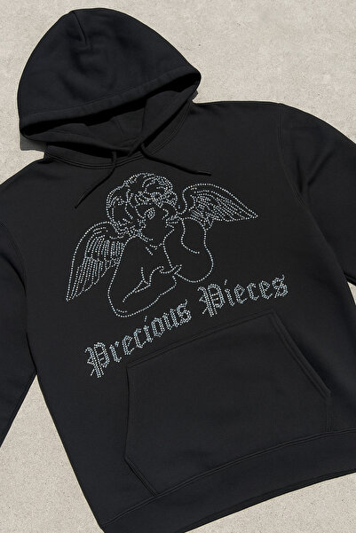 Violon Μαύρο Unisex Oversize Φούτερ με στάμπα Precious Pieces και λάμψη πέτρας