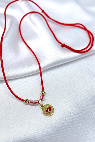 Concept HuBuTU Minimal Altın Kaplama Nazar Objeli İnce Kırmızı İp Kolye